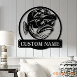 Personalized Fishing Metal Sign Custom Funny Bass Fish LED Wall Art Outdoor Fishing Cabin Decor Fisherman Name Sign