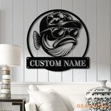 Personalized Fishing Metal Sign Custom Funny Bass Fish LED Wall Art Outdoor Fishing Cabin Decor Fisherman Name Sign
