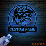 Personalized Fishing Metal Sign Custom Funny Bass Fish LED Wall Art Outdoor Fishing Cabin Decor Fisherman Name Sign