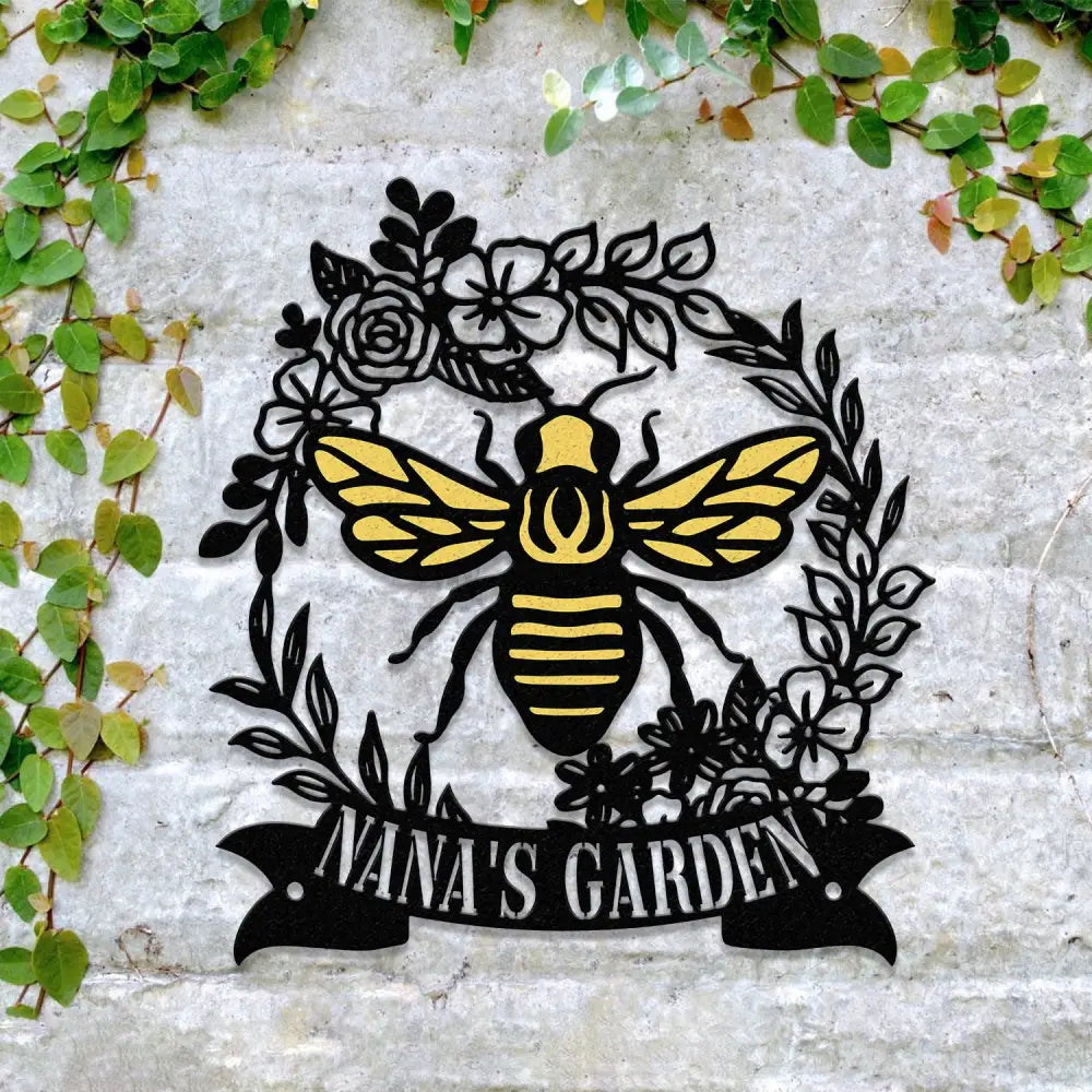 Personalized Floral Bee Sign Custom Metal Bee Decor Custom Garden Sign Gift for Gardener Bee Keeper Honey Bee Wall Art