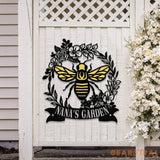 Personalized Floral Bee Sign Custom Metal Bee Decor Custom Garden Sign Gift for Gardener Bee Keeper Honey Bee Wall Art