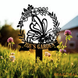 Personalized Floral Butterfly Garden Sign Custom Name Stake Metal Garden Decor Gardener’s Name Plaque Yard Art Gift for
