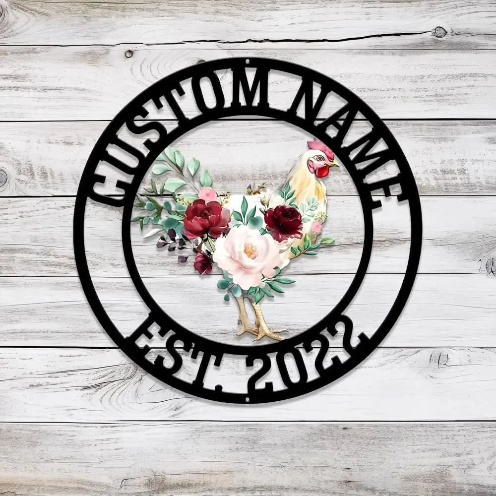 Personalized Floral Chicken Coop Sign with Led Light Hen House Coop Sign Farm Metal Sign Metal Chicken Coop Sign Custom