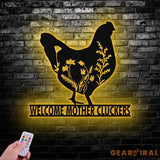 Personalized Floral Chicken Farm Metal Sign with LED Lights Outdoor Decor Farmer Gift Home Decor Custom Metal Sign