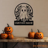 Personalized Floral Cute Ghost Halloween Metal Wall Art Led Light Custom Halloween Sign Halloween Party Decor Custom