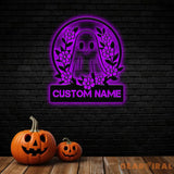 Personalized Floral Cute Ghost Halloween Metal Wall Art Led Light Custom Halloween Sign Halloween Party Decor Custom