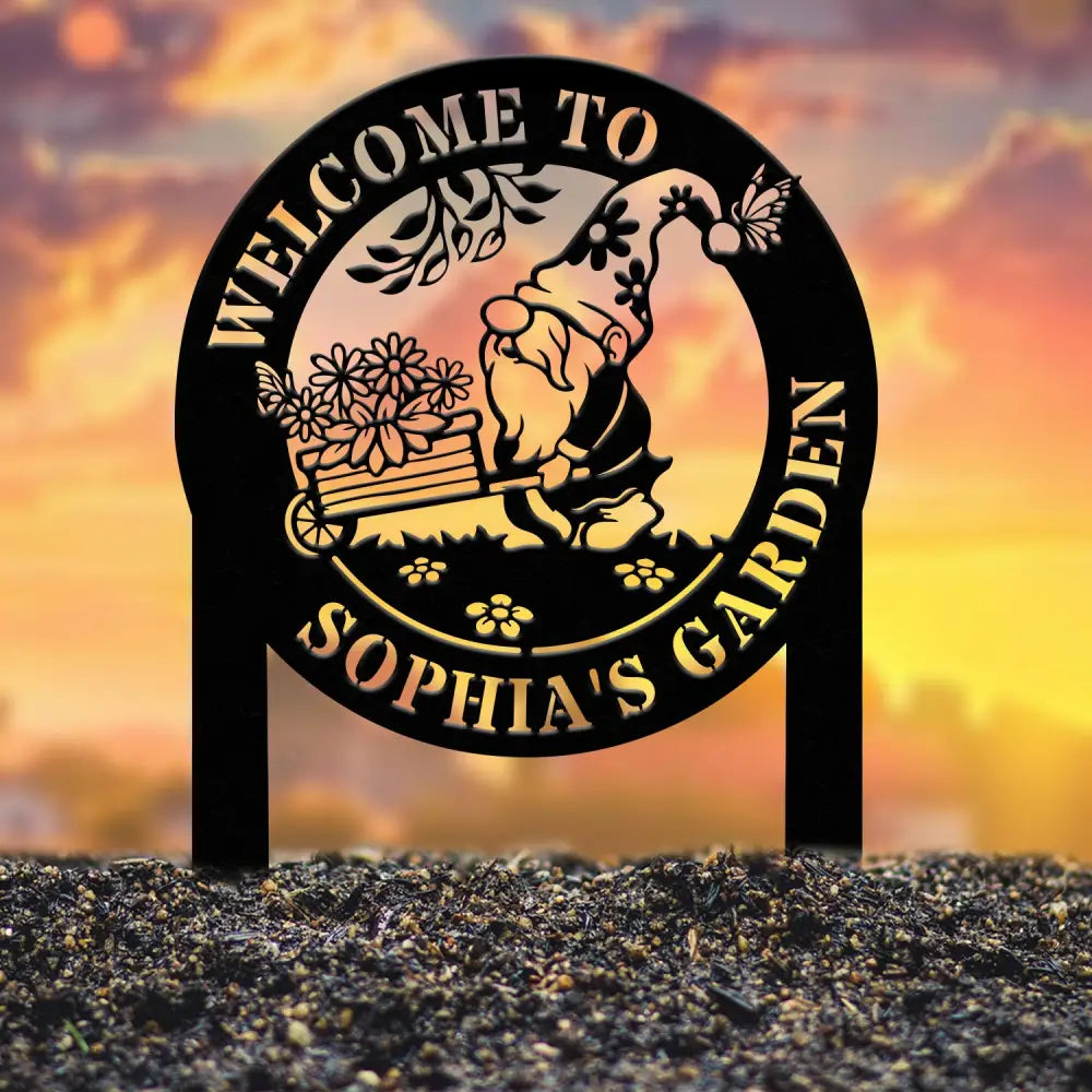 Personalized Floral Garden Gnome Yard Stake Custom Gnome Gifts Gnome Metal Art Yard Decor Outdoor Lawn Decor Garden