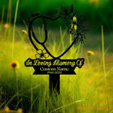Personalized Floral Heart Stethoscope Nursing Memorial Plaque Stake Sympathy Sign Grave Marker Remembrance Stake,