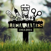 Personalized Floral Heart Stethoscope Nursing Memorial Plaque Stake Sympathy Sign Grave Marker Remembrance Stake,