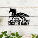 Personalized Floral Horse Farmhouse Metal Wall Art LED Light Custom Horse Flower Name Sign Home Decor Horse Barn