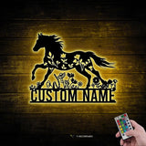 Personalized Floral Horse Farmhouse Metal Wall Art LED Light Custom Horse Flower Name Sign Home Decor Horse Barn