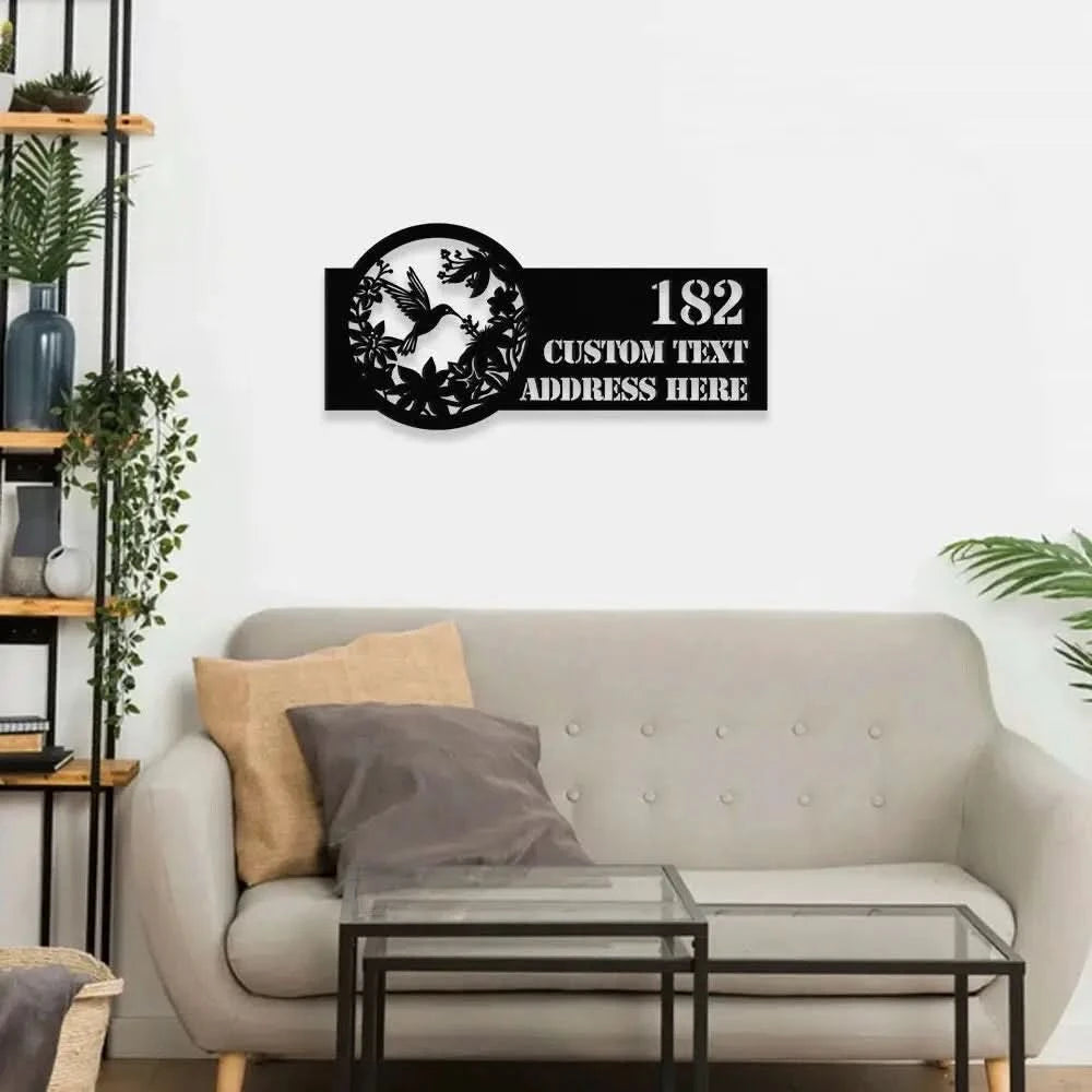 Personalized Floral hummingbird LED Metal Sign- Address Sign House Number Hanging Address - Family Name Sign - Wall Art