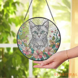 Personalized Floral Pet Portrait Stained Glass Suncatcher Custom Cat Portrait from Photo Pet Memorial Gift Pet Lover