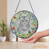 Personalized Floral Pet Portrait Stained Glass Suncatcher Custom Cat Portrait from Photo Pet Memorial Gift Pet Lover