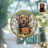 Personalized Floral Pet Portrait Stained Glass Suncatcher Custom Dog Portrait from Photo Pet Memorial Gift Pet Lover