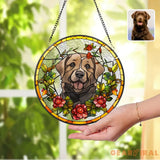 Personalized Floral Pet Portrait Stained Glass Suncatcher Custom Dog Portrait from Photo Pet Memorial Gift Pet Lover