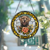 Personalized Floral Pet Portrait Stained Glass Suncatcher Custom Dog Portrait from Photo Pet Memorial Gift Pet Lover