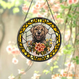 Personalized Floral Pet Portrait Stained Glass Suncatcher Custom Dog Portrait from Photo Pet Memorial Gift Pet Lover