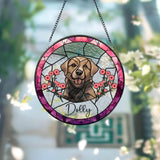 Personalized Floral Pet Portrait Stained Glass Suncatcher Custom Dog Portrait from Photo Pet Memorial Gift Pet Lover