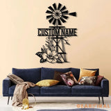 Personalized Floral Windmill Metal Sign with Led Light Custom Windmill Sign Windmill Decor Metal Family Name Sign
