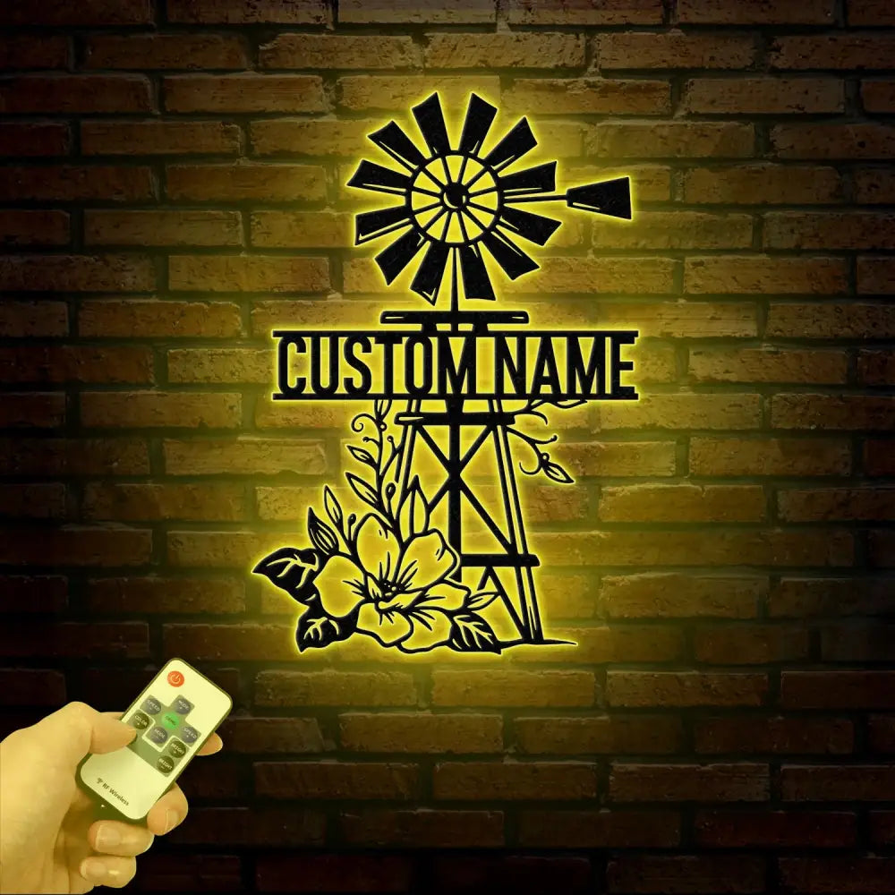 Personalized Floral Windmill Metal Sign with Led Light Custom Windmill Sign Windmill Decor Metal Family Name Sign