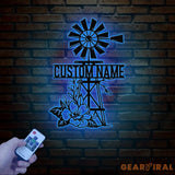 Personalized Floral Windmill Metal Sign with Led Light Custom Windmill Sign Windmill Decor Metal Family Name Sign