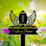 Personalized Football angel wings Memorial Stake - American Football Metal Stake - Sympathy Sign - Grave Marker