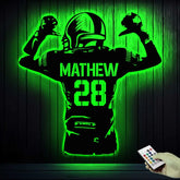 Personalized Football Player Metal Sign LED Lights - Football Room Decor - Football Team Gift - Custom Name Player