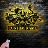 Personalized Football Player Name Metal Sign LED Lights Football Team Gift Football Room Decor Custom Football Wall Art