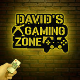 Personalized Gamer Name Sign - LED Video Game Controller Wall Art - Custom Metal Decor for Game Room - LED Light