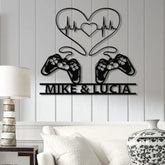 Personalized Gaming Couple Metal Sign with LED Light Heart Game Controller Custom Name Wall Art Gifts for Couples Game