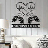 Personalized Gaming Couple Metal Sign with LED Light Heart Game Controller Custom Name Wall Art Gifts for Couples Game