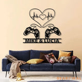 Personalized Gaming Couple Metal Sign with LED Light Heart Game Controller Custom Name Wall Art Gifts for Couples Game