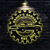 Personalized Garage Family name Metal LED Sign - Last Name Initial Hanging - Personalize Garage Metal Sign - Garage