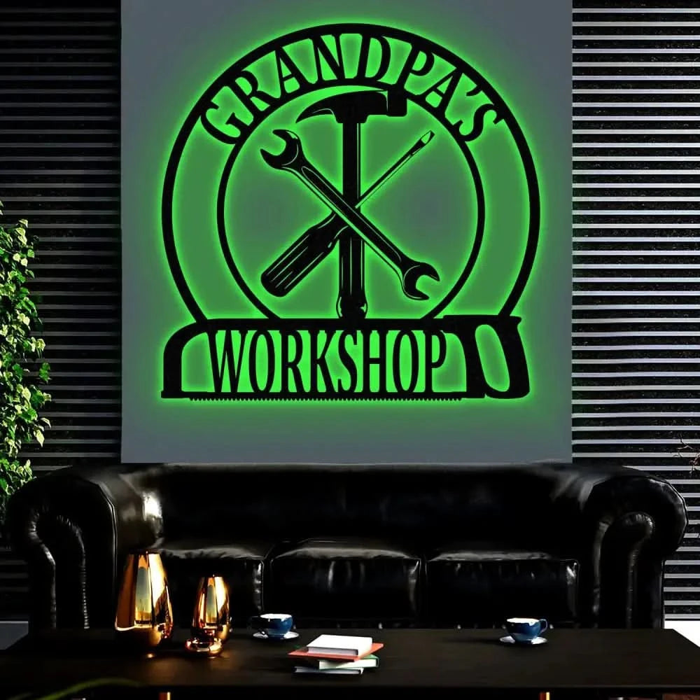 Personalized Garage Metal Sign with Led Light Custom Name Garage Decor Man Cave Sign Workshop Sign Wall Art For Dad Dad
