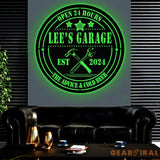 Personalized Garage Metal Sign with Led Light Custom Name Garage Decor Man Cave Sign Workshop Sign Wall Art For Dad Dad
