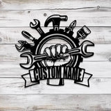 Personalized Garage Metal Sign with Led Light Custom Name Garage Decor Man Cave Sign Workshop Sign Wall Art For Dad Dad