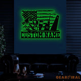 Personalized Garage US Flag Metal Sign with Led Light Custom Name Garage Decor Man Cave Sign Workshop Sign Wall Art For