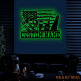 Personalized Garage US Flag Metal Sign with Led Light Custom Name Garage Decor Man Cave Sign Workshop Sign Wall Art For