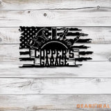 Personalized Garage US Flag Metal Sign with Led Light Custom Name Garage Decor Man Cave Sign Workshop Sign Wall Art For
