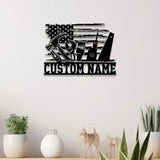 Personalized Garage US Flag Metal Sign with Led Light Custom Name Garage Decor Man Cave Sign Workshop Sign Wall Art For