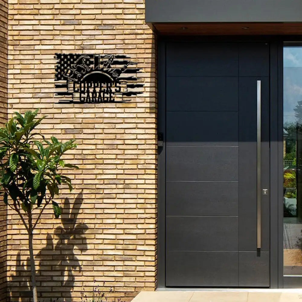 Personalized Garage US Flag Metal Sign with Led Light Custom Name Garage Decor Man Cave Sign Workshop Sign Wall Art For