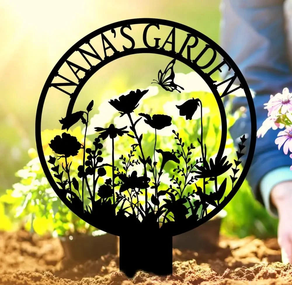 Personalized Garden Metal Sign With Stakes - Garden Flower Sign - Custom Garden Name Sign - Metal Yard Art | GearViral
