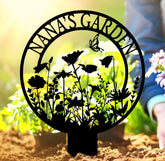 Personalized Garden Metal Sign With Stakes - Garden Flower Sign - Custom Garden Name Sign - Metal Yard Art | GearViral