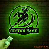 Personalized Girl Ice Hockey Metal Wall Art LED Light Custom Hockey Player Stick Sign Sports Wall Art Gift for Hockey