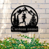 Personalized Girl Runner Name Sign Custom Female Trail Running Metal Wall Art LED Light Home Decor Marathon Decoration