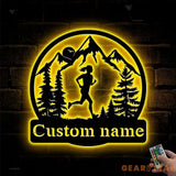 Personalized Girl Runner Name Sign Custom Female Trail Running Metal Wall Art LED Light Home Decor Marathon Decoration