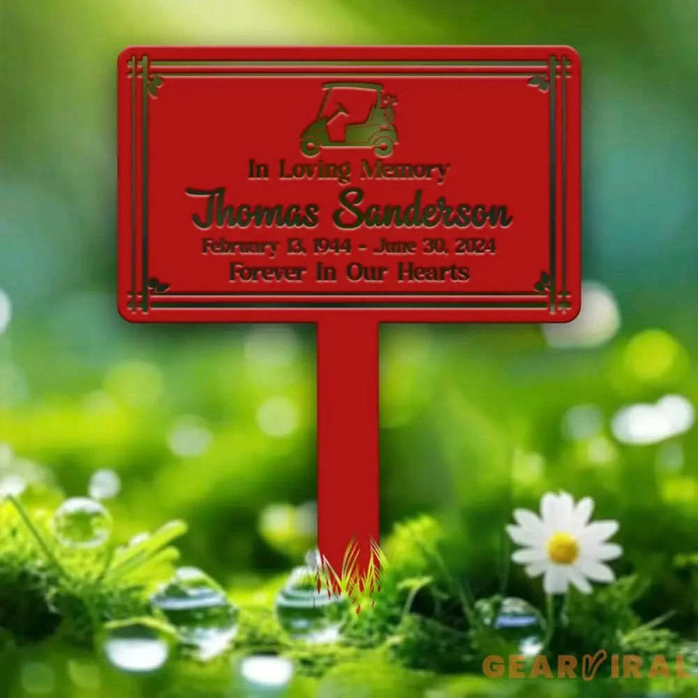 Personalized Golf Cart Memorial Yard Sign – In Loving Memory Garden Stake – Custom Outdoor Memorial Plaque for Golf