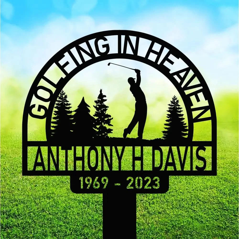 Personalized Golf Memorial Stake - Metal Stake With Solar Light - Golfing In Heaven - Father’s Day | GearViral