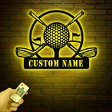 Personalized Golf Metal Sign LED Light Custom Golfer Name Sign Golf Gifts for Men Father’s Day Gift 19th Hole Decor